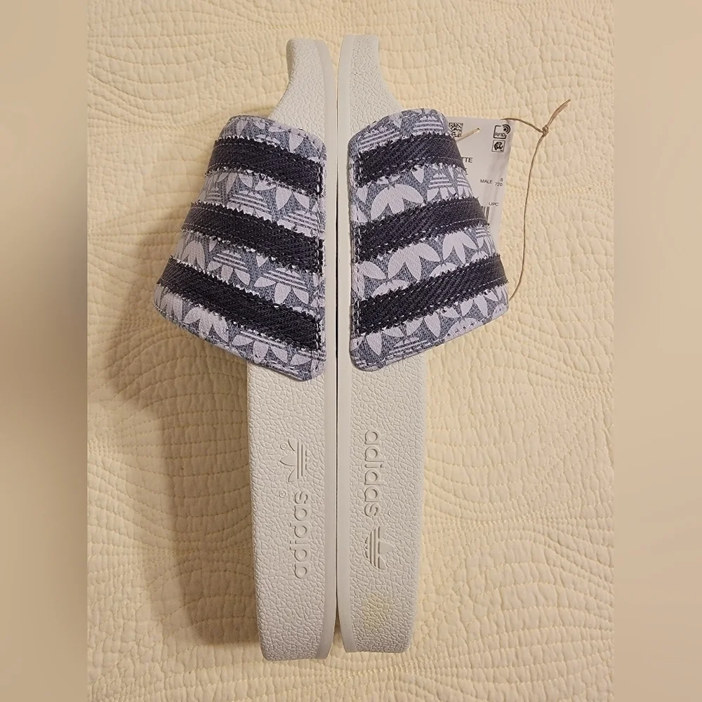 NWT Adidas Men's Slip On Adilette Slides with Denim Blue Colorway